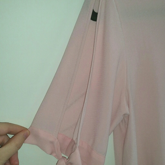 CeCe Pink Blouse with Stilted Short Sleeve & Ties - Picture 3 of 6